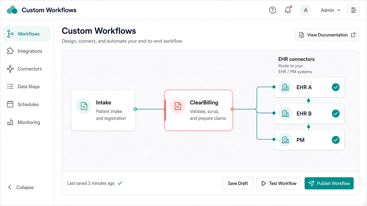 Abstract ClearBilling custom workflow bridge diagram