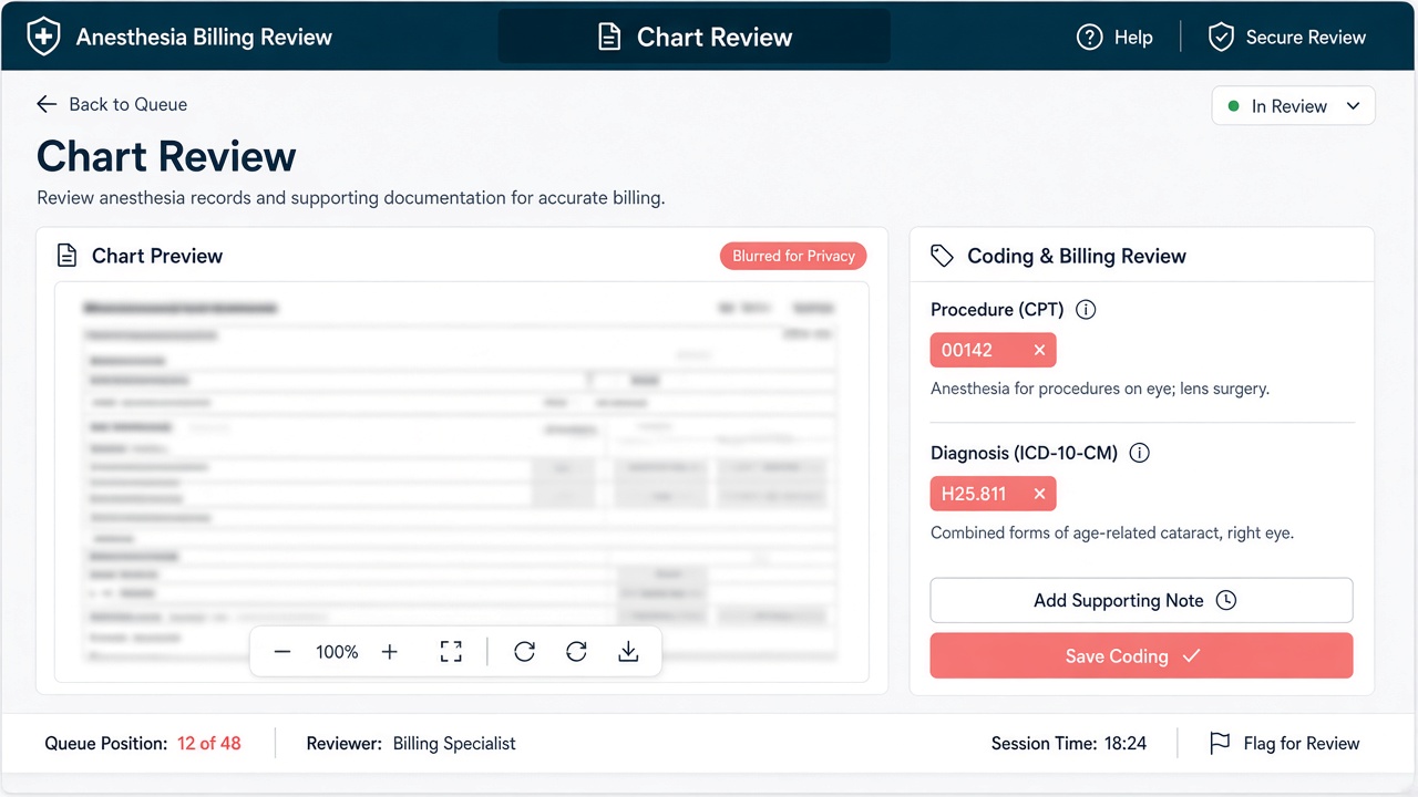 Abstract ClearBilling chart review workspace